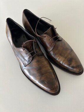 Alexander McQueen Men’s Brown Distressed Leather Derby Shoes Made in Italy 43.5